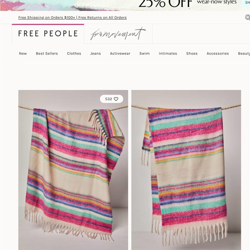 New Free People Vibrant Striped Blanket